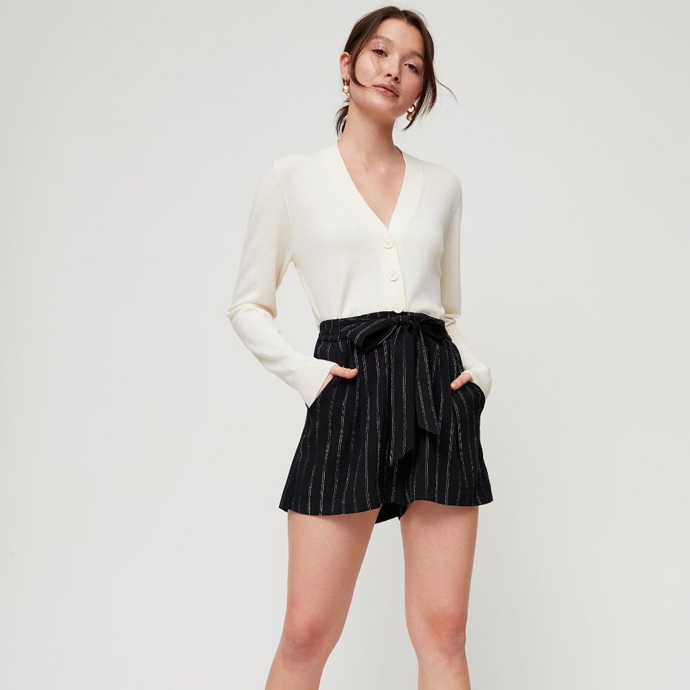 aritzia wilfred pinstripe georgette shorts
